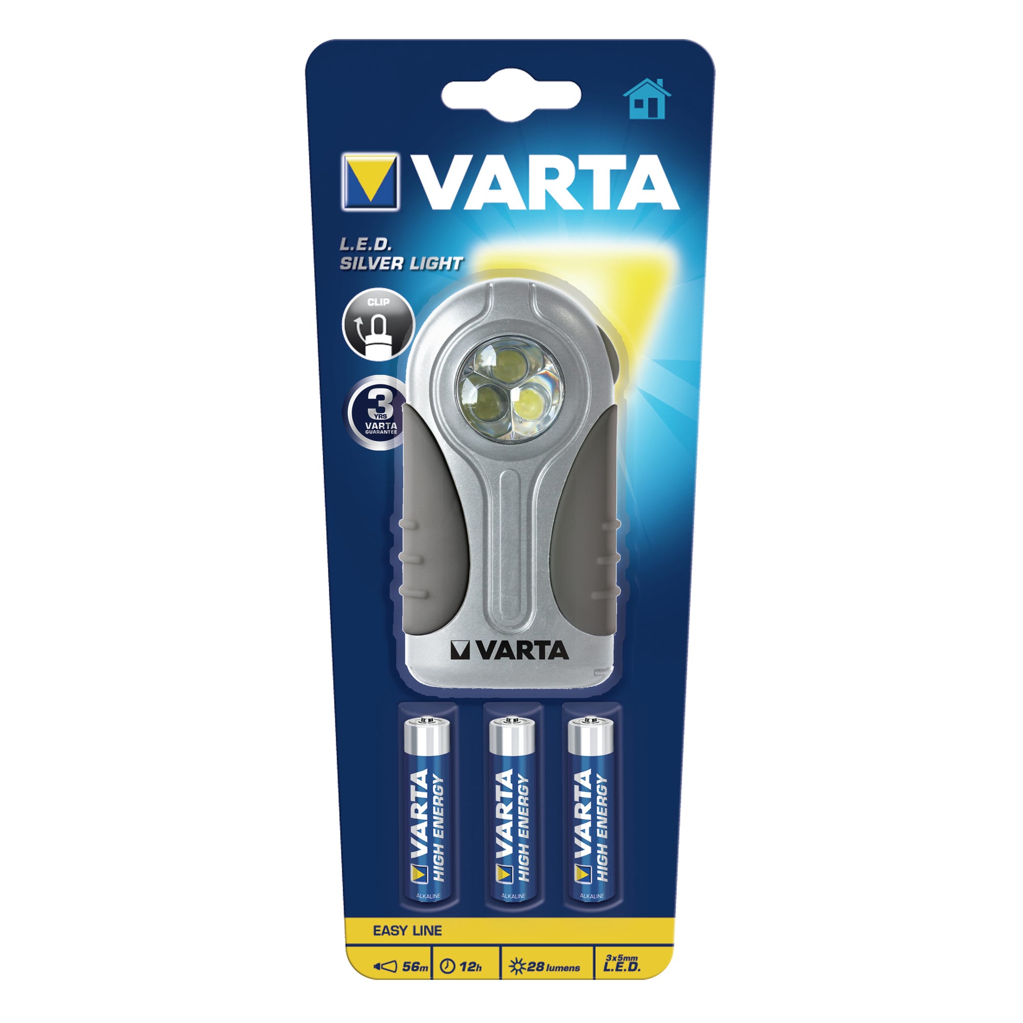 Lampe Torche LED Silver Light - 3 AAA Incluses - Varta - 16647101421 - 2