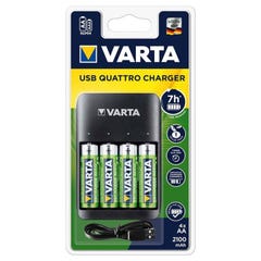 Chargeur USB QUATTRO CHARGER + 4 AA 2100mAh - VARTA
