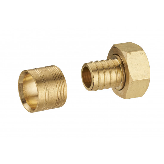 Raccord droit à glissement pour tube PER NOYON & THIEBAULT - Ø 16 mm à visser femelle écrou libre F1/2' (15x21) Bague en laiton Sachet 10 pces - 3185