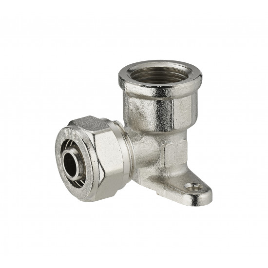 Coude applique à compression pour tube multicouche NOYON & THIEBAULT - Ø 16 mm à visser femelle F1/2' (15x21) 2 trous pour fixation au mur - 3990-151