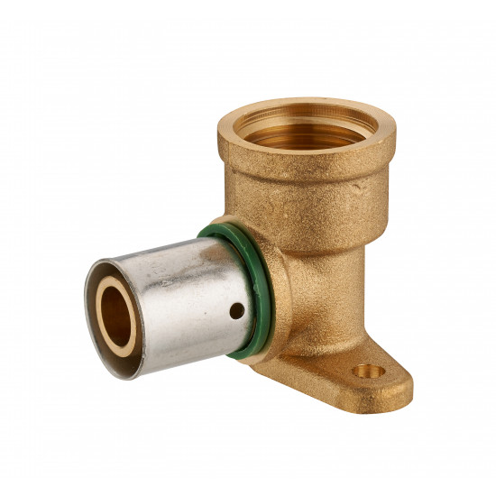 Coude applique à sertir profil TH pour tube PER NOYON & THIEBAULT - Ø 16 mm à visser femelle F1/2' (15x21) 2 trous pour fixation au mur Bague à serti