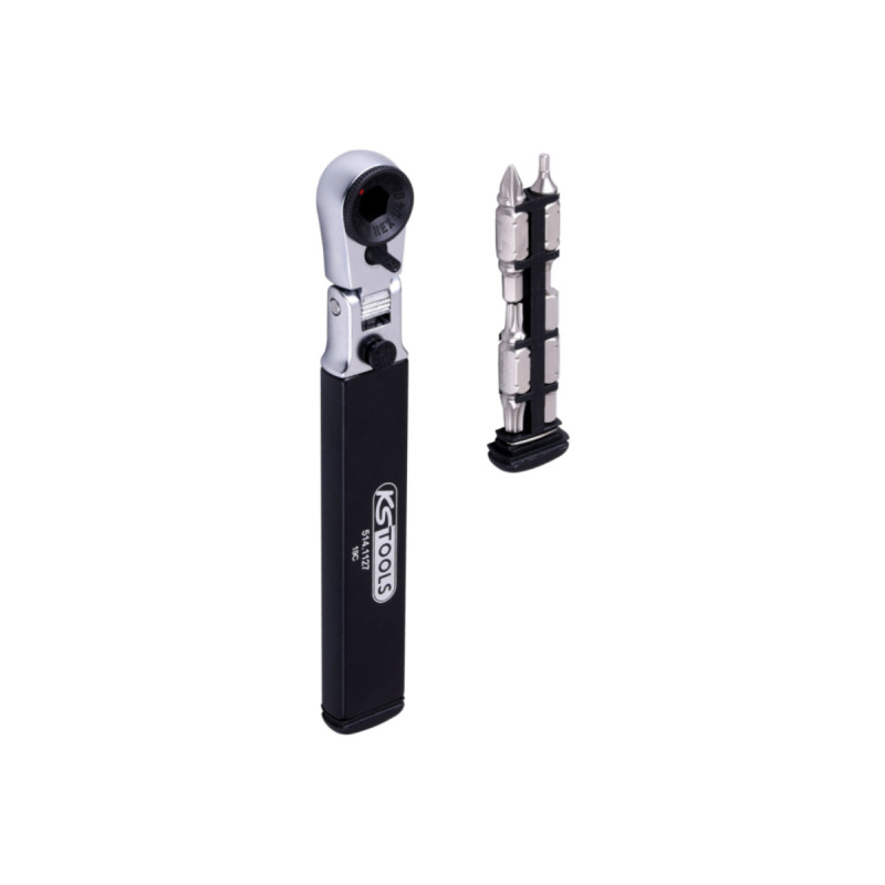 Cliquet porte-embouts KS TOOLS - 8 en 1 - réversible extra plat - tete inclinable a verrouillage - 514.1127