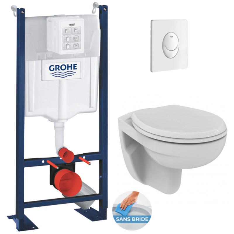 Grohe Pack WC Bâti autoportant + WC Porcher rimless + Abattant + Plaque Blanche (ProjectPorcher-3) 0