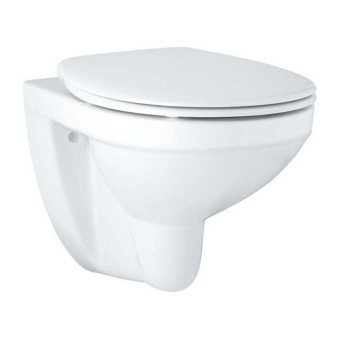 Grohe Pack WC suspendu Bau Ceramic + abattant + plaque blanche + bâti Grohe 3