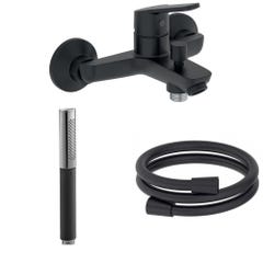 JACOB DELAFON Douchette stick Shift Ellipse noir et chrome avec mitigeur bain douche et flexible lisse anti-torsion Noir 0