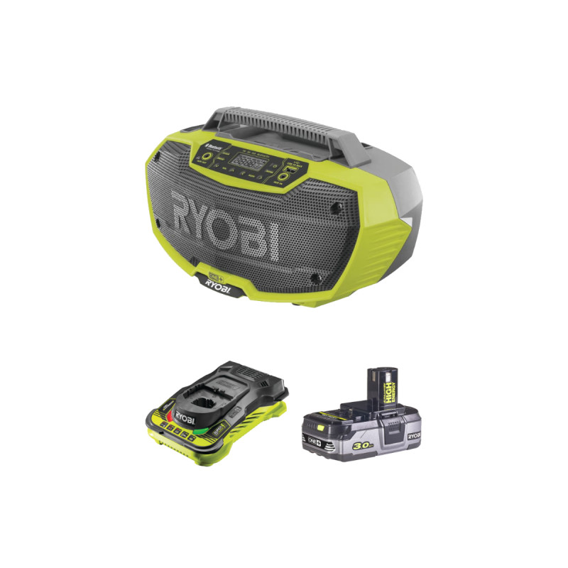 Pack RYOBI Radio d'atelier stéréo 18V OnePlusR18RH-0 - 1 Batterie 3.0Ah High Energy - 1 Chargeur ultra rapide