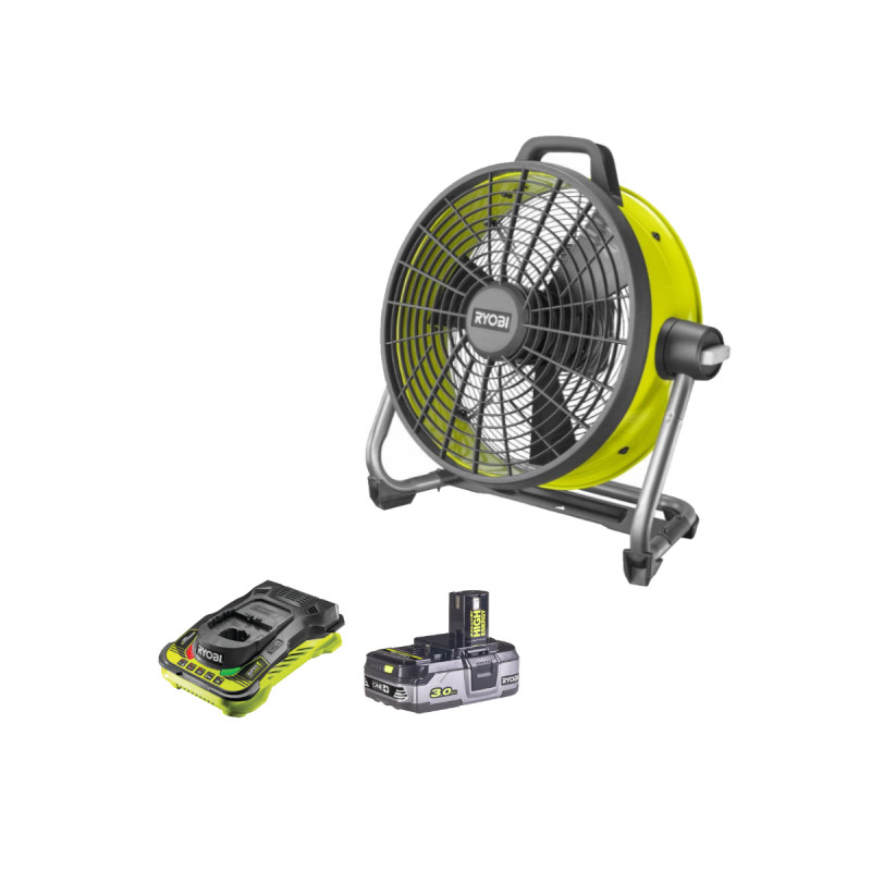 Pack RYOBI Ventilateur brasseur d'air 18V R18F5-0 - 1 Batterie 3.0Ah High Energy - 1 Chargeur ultra rapide