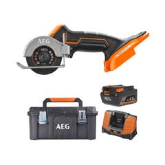 Pack AEG 18V - Mini scie multi-matériaux Brushless - Batterie 4.0 Ah - Chargeur - Caisse de rangement 0