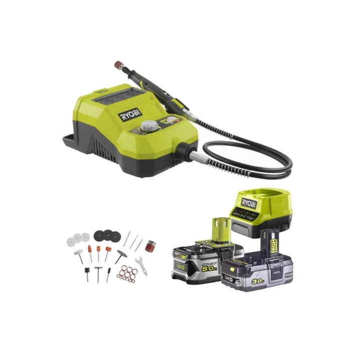 Pack RYOBI Mini-outil multifonction 18V OnePlus R18RT-0 - 1 Batterie 3.0Ah High Energy - 1 Batterie 5.0Ah - Chargeur rapide 0