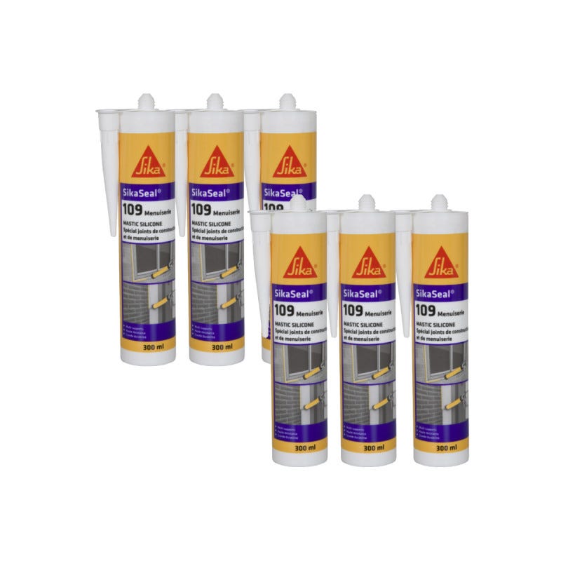 Lot de 6 mastic silicone SIKA SikaSeal 109 Menuiserie - Anthracite - 300ml 0