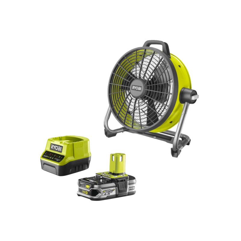 Pack RYOBI Ventilateur brasseur d'air 18V R18F5-0 - 1 batterie 2.5Ah - 1 chargeur rapide RC18120-125