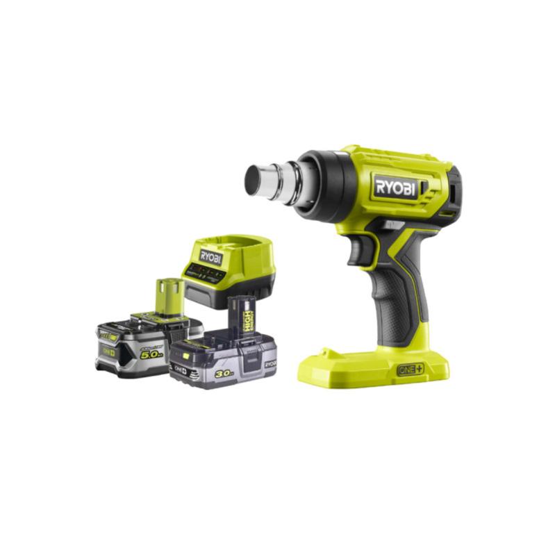 Pack RYOBI Pistolet à air chaud18V R18HG-0 - 1 Batterie 3.0Ah High Energy - 1 Batterie 5.0Ah - Chargeur rapide