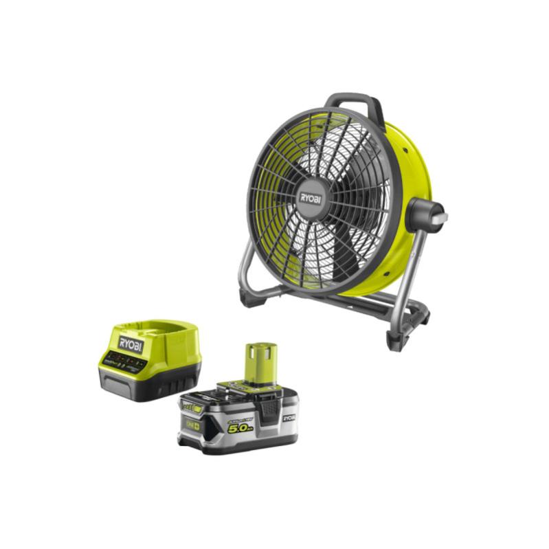 Pack RYOBI Ventilateur brasseur d'air 18V R18F5-0 - 1 batterie 5.0Ah - 1 chargeur rapide RC18120-150