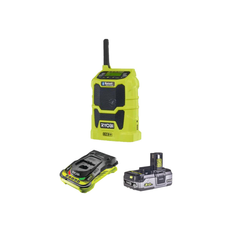 Pack RYOBI Radio bluetooth AM/FM 18V OnePlus R18R-0 - 1 Batterie 3.0Ah High Energy - 1 Chargeur ultra rapide