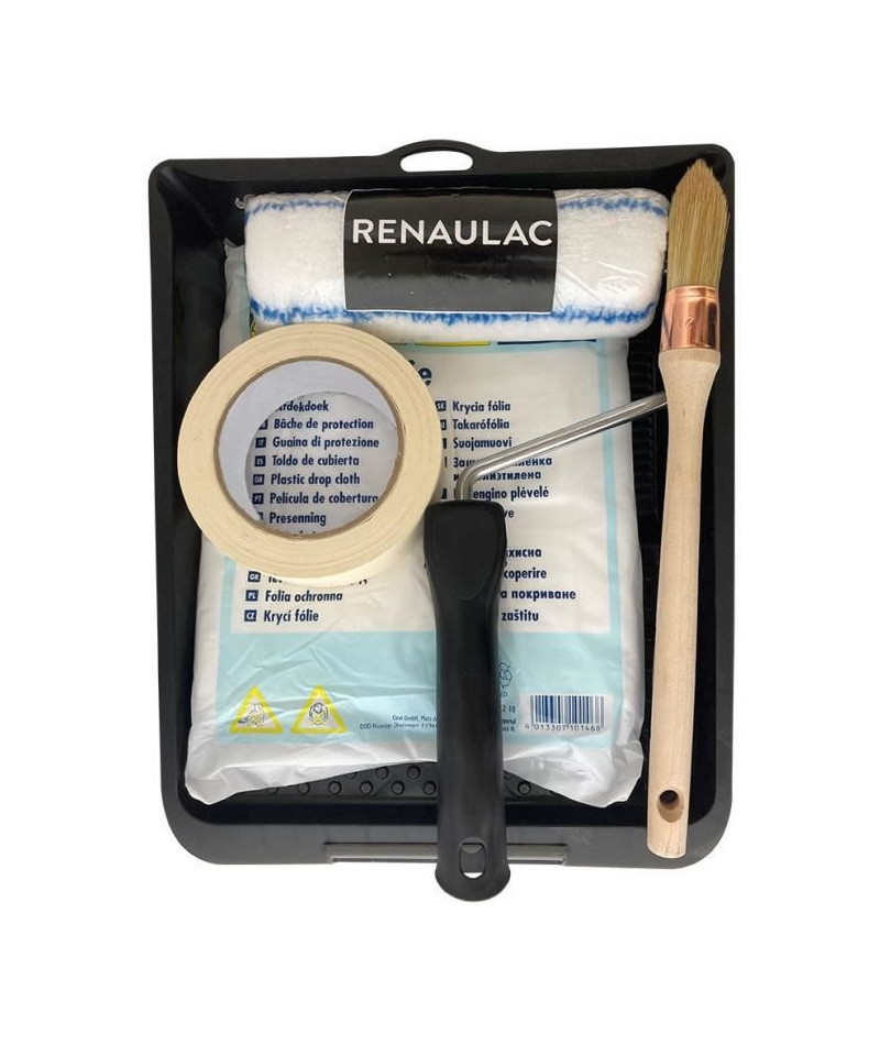 Kit complet d'outils professionnel spécial peinture acrylique - Rouleau + monture / brosse a rechampire / ruban / Bâche / Bac