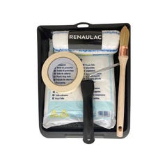 Kit complet d'outils professionnel spécial peinture acrylique - Rouleau + monture / brosse a rechampire / ruban / Bâche / Bac 0