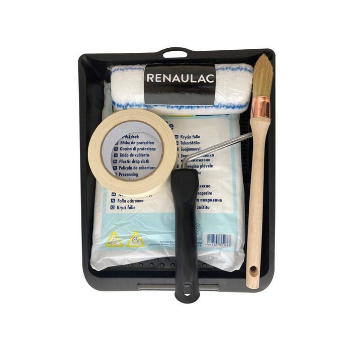 Kit complet d'outils professionnel spécial peinture acrylique - Rouleau + monture / brosse a rechampire / ruban / Bâche / Bac 0