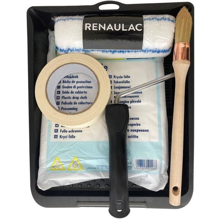 Kit complet d'outils professionnel spécial peinture acrylique - Rouleau + monture / brosse a rechampire / ruban / Bâche / Bac 4