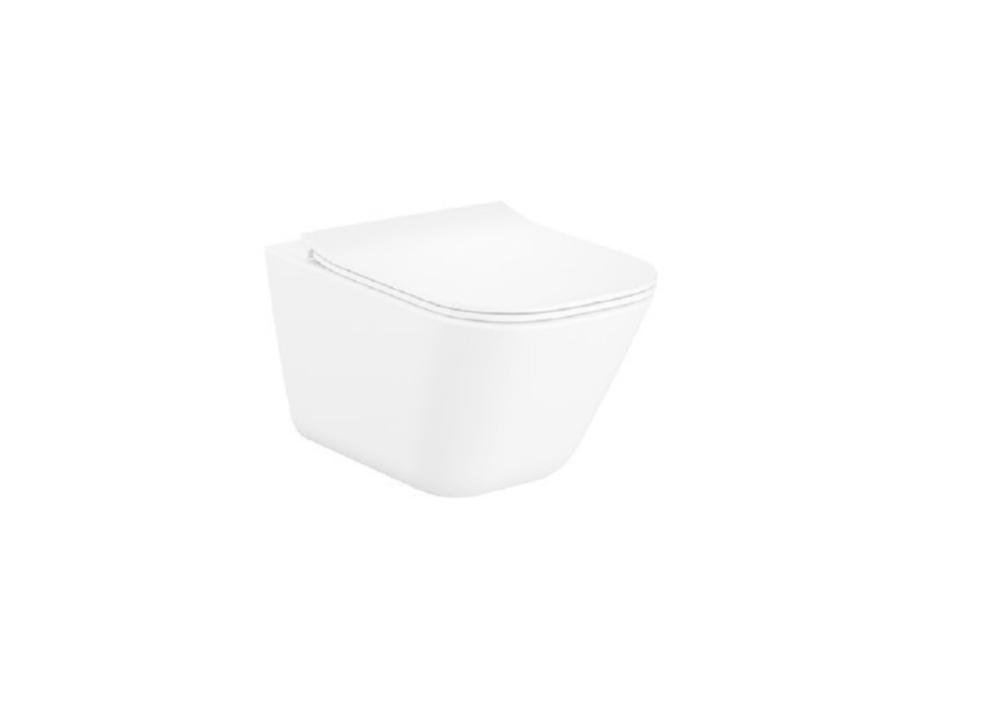 WC suspendu carré en céramique 35 x 54 x 40 cm blanc, et abattant à fermeture amortie ultraslim