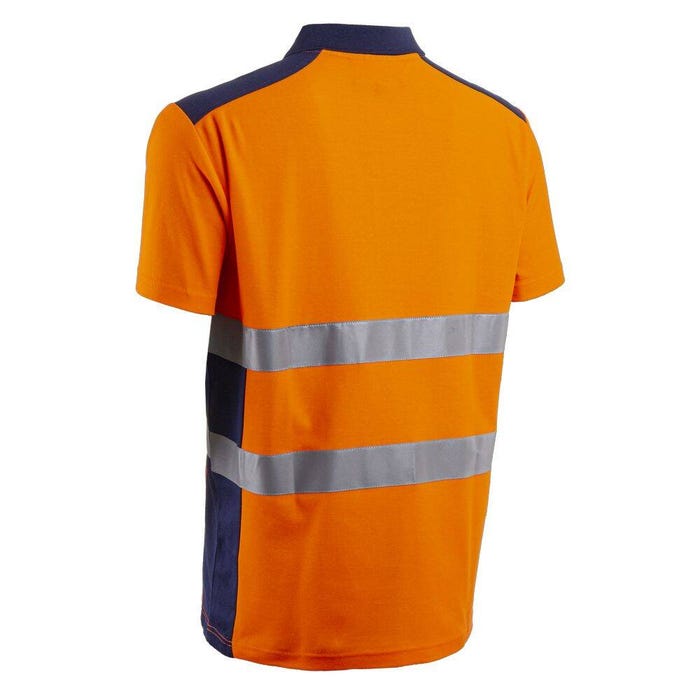 Polo de travail manches courtes haute visibilité anti-UV Coverguard OKI Orange / Marine M 1