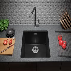 Evier Sous Plan Noir Metallic, 46 x 47 cm, Evier en Granit 1 bac + Kit de Vidage, Lavabo Cuisine de Primagran 2
