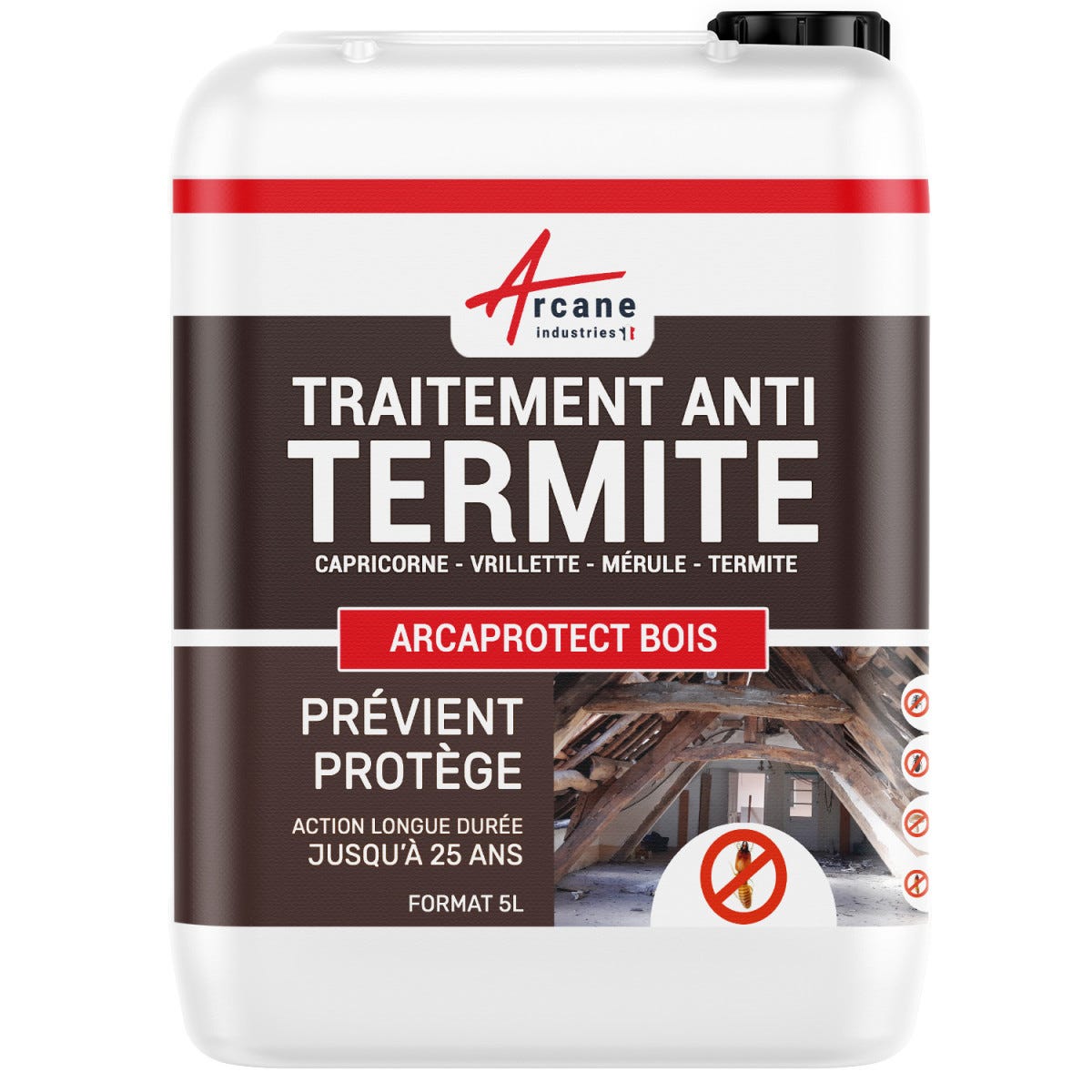 Traitement Bois Anti Termite : Traitement Des Bois, Charpente, Ossature Intérieur/extérieur - 5 L - Arcane Industries 0