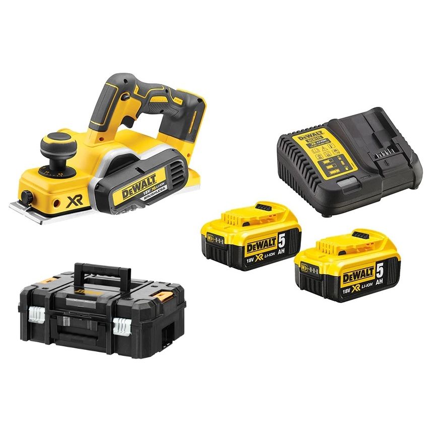 Rabot 18V XR + 2 batteries 5Ah + chargeur multivoltage + coffret T-STAK - DEWALT - DCP580P2-QW