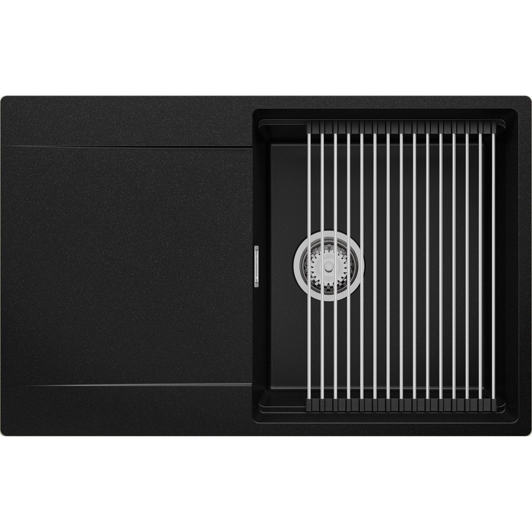 Evier Cuisine en Granit Noir, 78 x 50 cm, Lavabo 1 bac + Kit de Vidage, Évier à Encastrer San Francisco 780 de Primagran 0