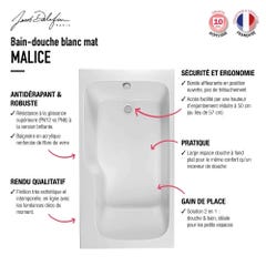 Baignoire bain douche JACOB DELAFON Malice, antidérapant, version Gauche | 160x85cm, Blanc mat 3