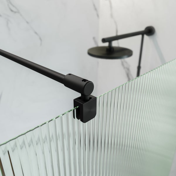 Schulte paroi de douche à l'italienne, 122 x 200 cm, verre rainuré 6 mm, profilé noir, Walk In style industriel 3