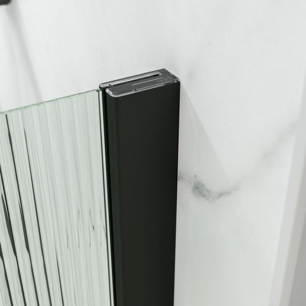 Schulte paroi de douche à l'italienne, 122 x 200 cm, verre rainuré 6 mm, profilé noir, Walk In style industriel 2