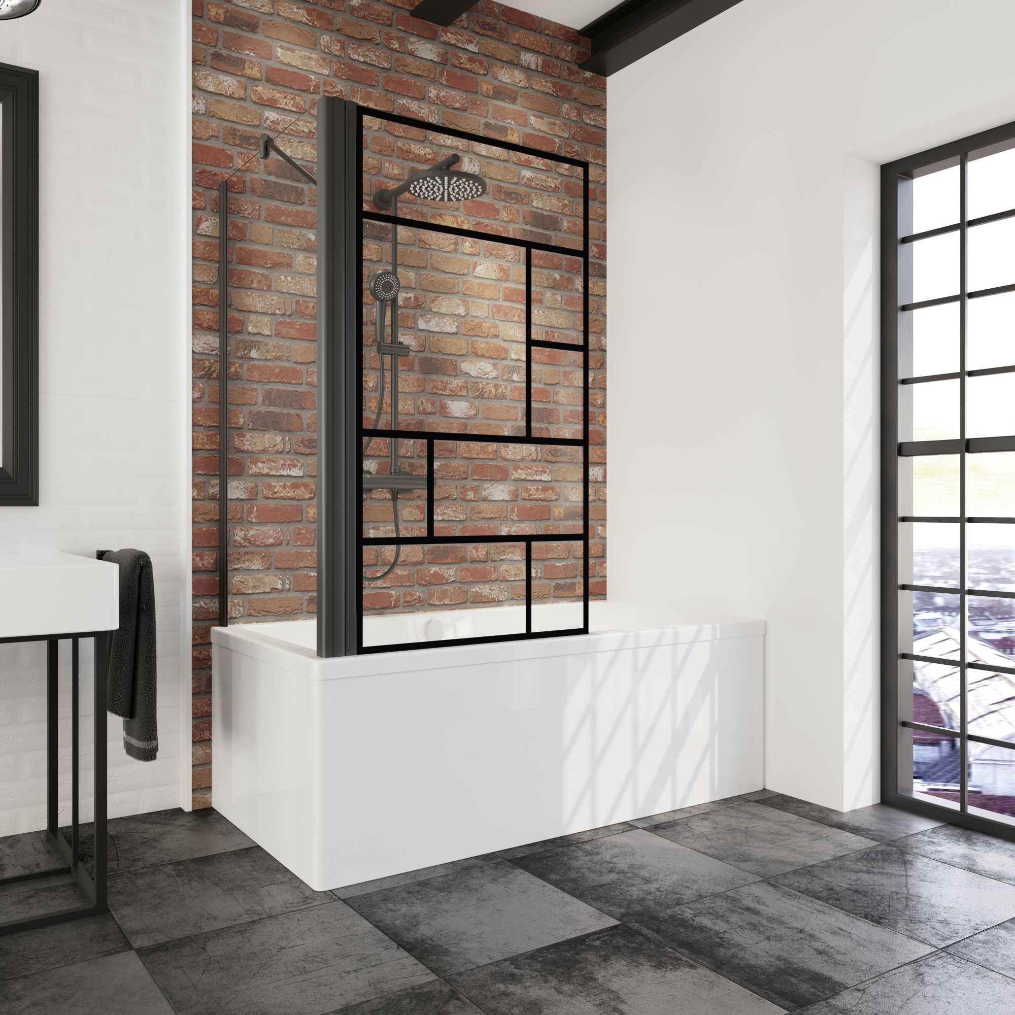 Schulte pare-baignoire rabattable, 80x75x140 cm, 2 volets pliants + 1 paroi angle, pivotant, verre 3mm anticalcaire transparent, noir