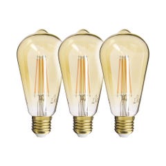 Lot de 3 Ampoules Déco Filament LED ST64, culot E27, 806 Lumens, équivalence 60W, 1800 Kelvins, Blanc chaud