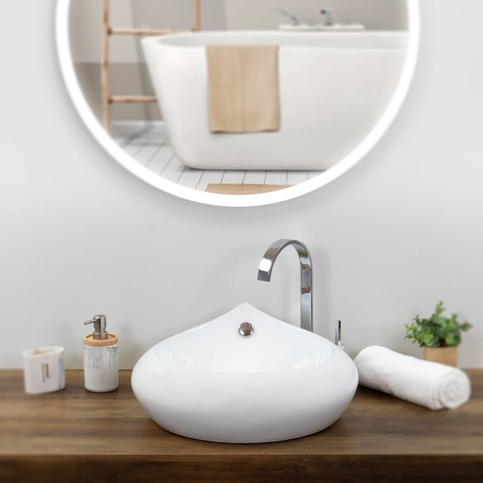 RENO Vasque ronde à poser lavabo en céramique blanche 48 x 48 cm 1
