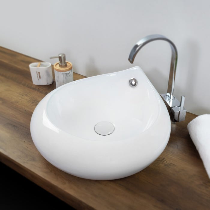 RENO Vasque ronde à poser lavabo en céramique blanche 48 x 48 cm 0
