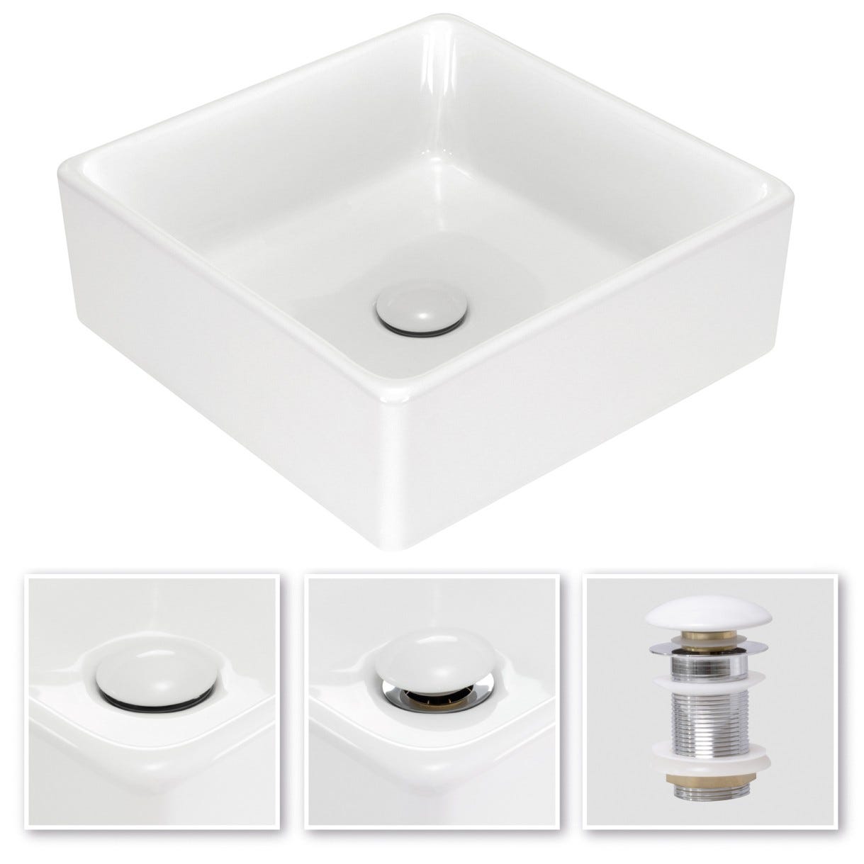 SALINE Vasque carrée à poser lavabo en céramique blanche 38 x 38 cm 2