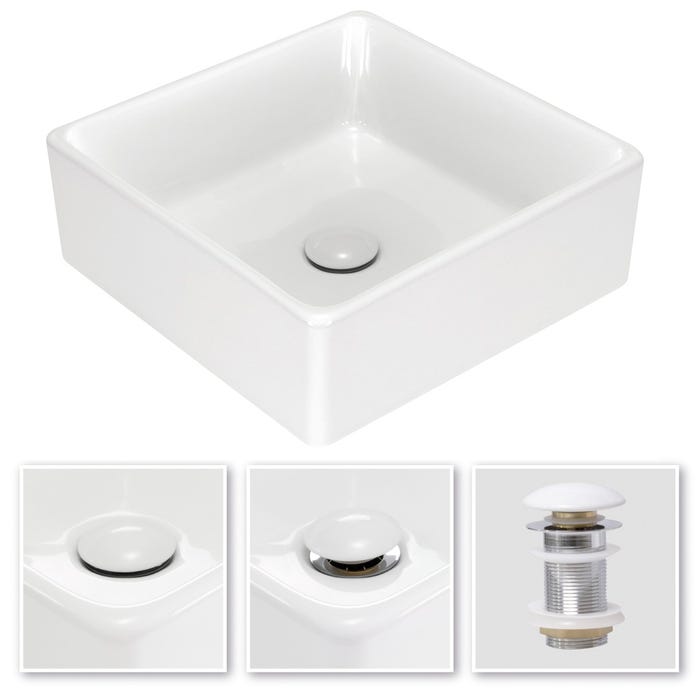 SALINE Vasque carrée à poser lavabo en céramique blanche 38 x 38 cm 2