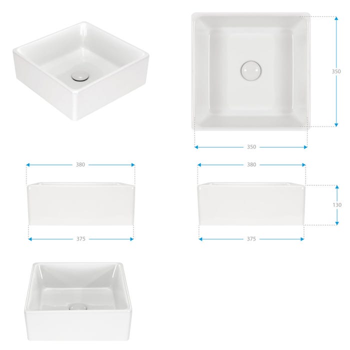SALINE Vasque carrée à poser lavabo en céramique blanche 38 x 38 cm 3