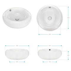 TENA Vasque ronde à poser lavabo en céramique blanche 50 x 50 cm 3