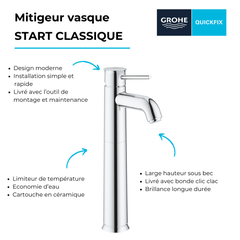 Mitigeur vasque GROHE Quickfix Start Classic taille XL chromé + nettoyant GrohClean 2