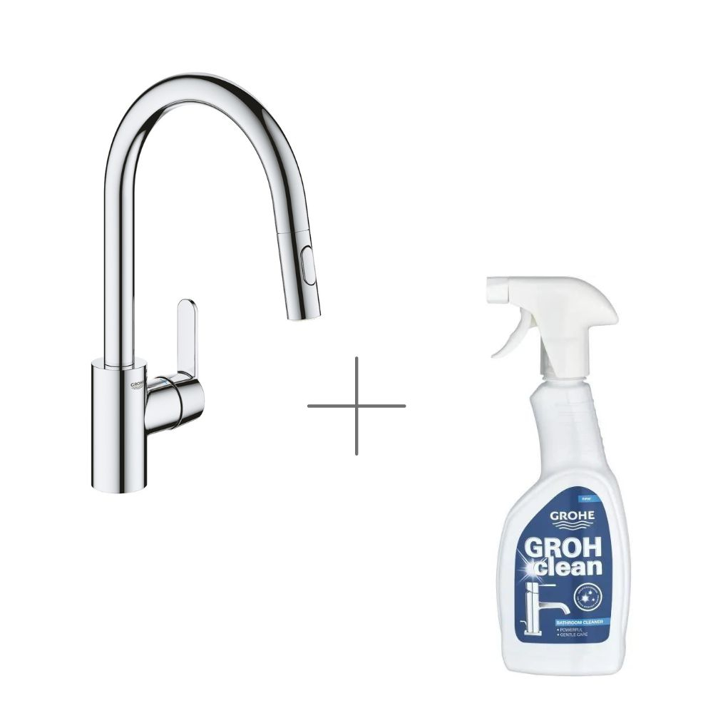 Mitigeur cuisine GROHE Feel douchette extractible + Nettoyant robinetterie GROHE GroheClean