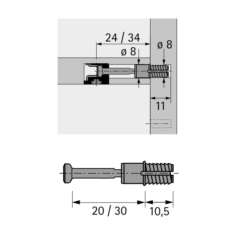 Goujon rapid s du 324 - Diamètre perçage : 8 mm - Longueur de serrage : 20 mm - Matériau : Acier / Plastique - Décor : 1