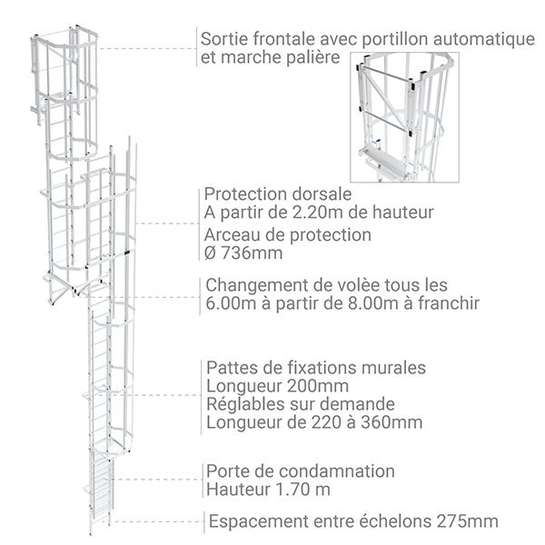 Echelle crinoline - Hauteur à franchir de 13.20 a 13.50m - CS135-CSPC 1