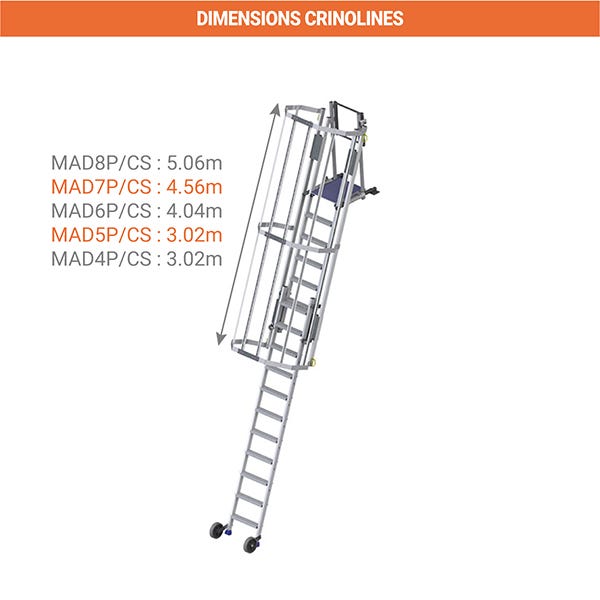 Echelle crinoline roulante réglable de 3.20m à 4.96m - MAD5P/CS 1