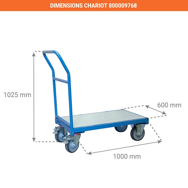 Chariot plateau bois mélaminé 1000x600mm - Charge max 600kg - 800009768 1