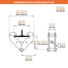 Griffe d'accrochage palan - Capacité maximale de 3000 kg - BC30 1