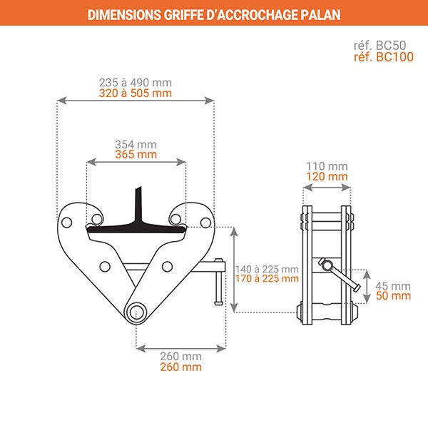 Griffe d'accrochage palan - Capacité maximale de 3000 kg - BC30 2