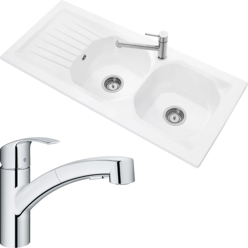 Evier cuisine Villeroy et Boch Nestor Plus + Mitigeur cuisine douchette extractible Grohe Eurosmart