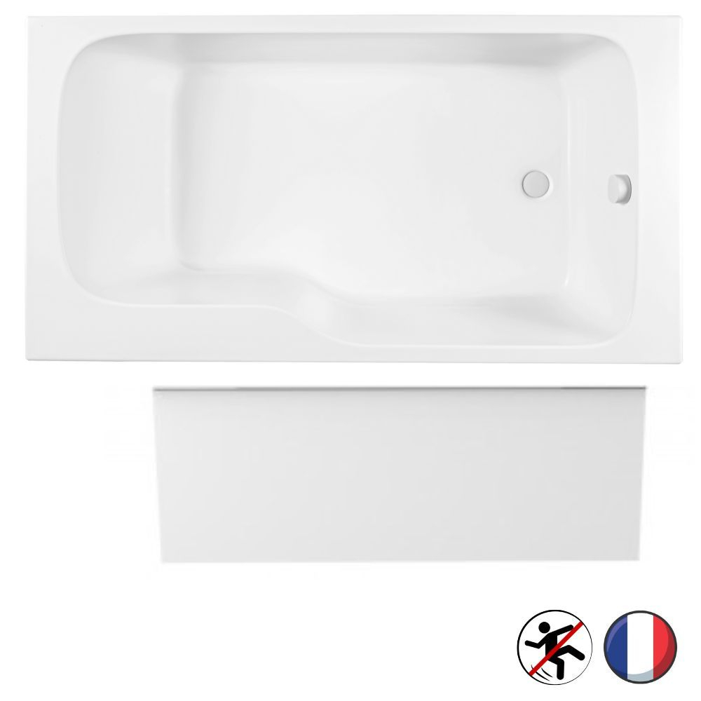 Baignoire bain douche JACOB DELAFON Malice antidérapante + tablier niche Blanc Mat, 160 X 85 version droite