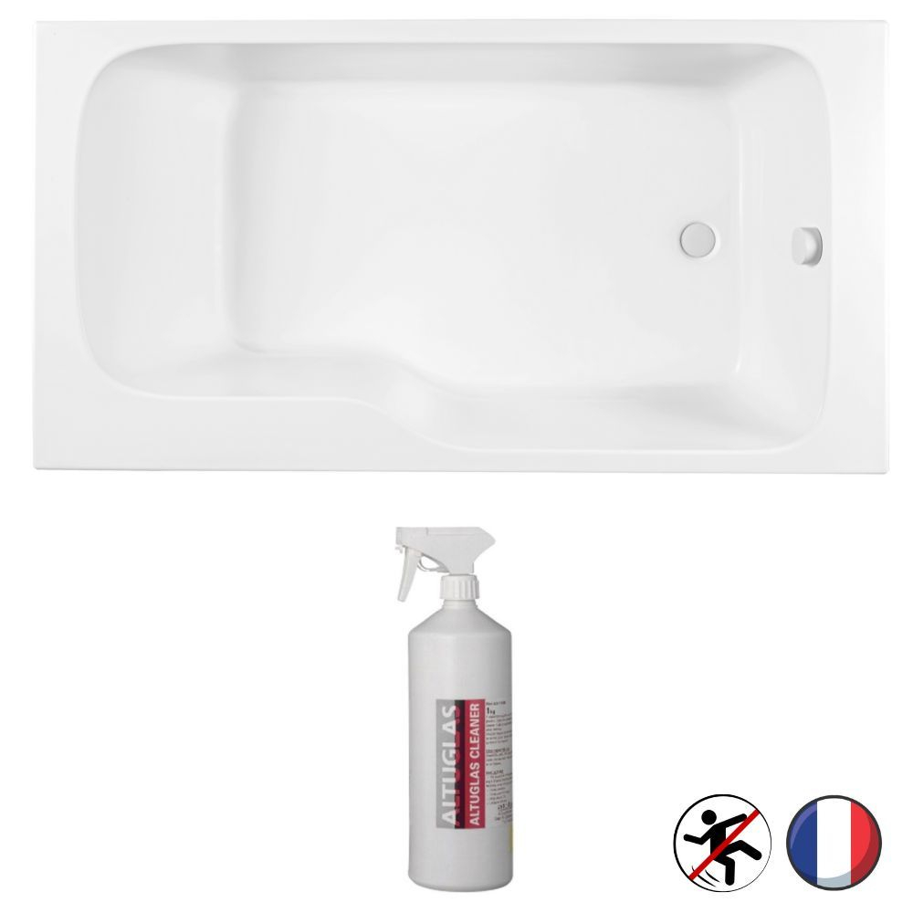 Baignoire bain douche JACOB DELAFON Malice antidérapante + nettoyant Blanc Mat, 160 X 85 version droite